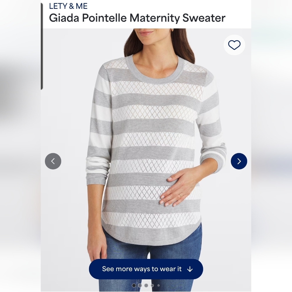 Lety & Me Striped Pointelle Maternity Sweater - Gray & White
